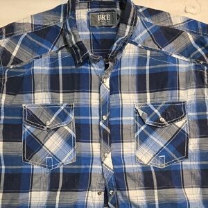 BKE Men's Navy, Royal & White Plaid Button-Down Shirt
